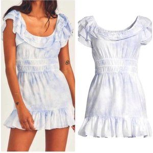 NWT LoveShackFancy Kamie Mini Dress, Heather Blue Hand Dye, Size M